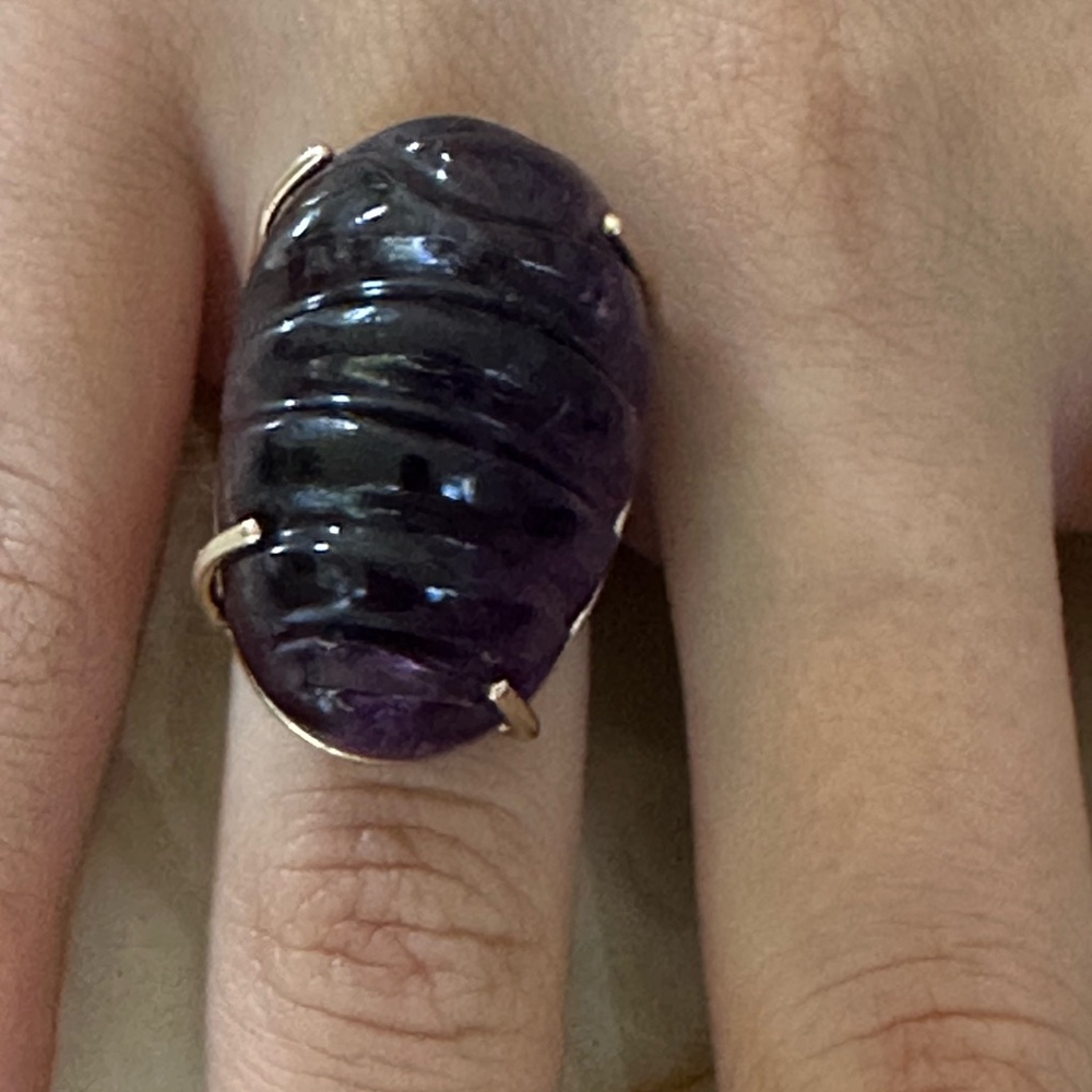 14k real solid gold cabochon amethyst ring